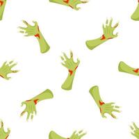 Seamless pattern of creepy green zombie hands reaching out on white background vector