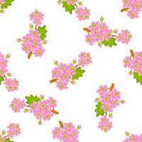 Pink flowers and green leaves creating a floral seamless pattern on white background vector