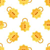 Golden padlock seamless pattern repeating on white background vector