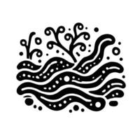 A black and white illustration of a wave with plants vector