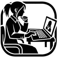 Woman working on laptop with image of woman on screen vector