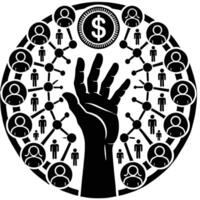 A hand reaching up to a dollar sign vector