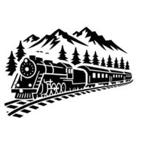 A train with mountains and trees in the background vector