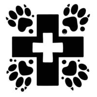 A black and white cross with paw prints vector