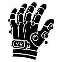 A black and white illustration of a glove with a vr device vector