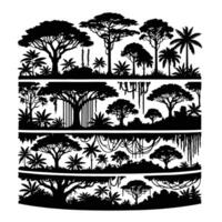 A set of silhouettes of trees and plants in the jungle vector