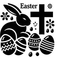 Easter bunny and eggs with cross on a white background vector