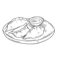 Dumpling or vareniki isolated on a white background. Doodle style flat illustration. vector