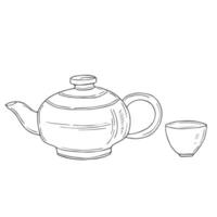 illustration of a Chinese teapot for traditional tea drinking. Isolated on a white background, hand drawn. Kitchenware for drinks. Icon, element object. vector