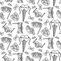 pattern of doodle masks for Mardi Gras. It is useful for decorating materials related to carnival celebrations, creating decorations for events, posters and festive-themed products. Monochrome ruler vector