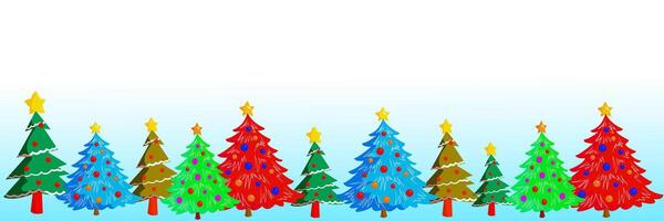 Christmas trees set, colorful holiday elements, festive Christmas design, isolated pine trees with stars and balls, winter graphics, bright web decorations vector