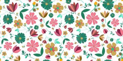 Seamless floral pattern, Modern delicate colors, Botanical design on white background, texture for textile and print, Illustration of spring summer flowers vector