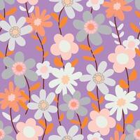 Seamless botanical pattern with abstract flowers on lilac background, Flat illustration vector