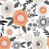 Seamless pattern with abstract flowers, leaves and branches. Flat illustration on white background vector
