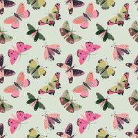 Seamless pattern with beautiful butterflies in pink colors, illustration in flat style vector