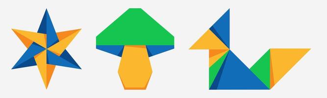 Tangram Puzzles with Geometric Shapes, Colorful Design and Origami Style vector