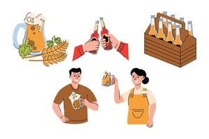 A flat lay featuring a group of friends cheering with craft beers. Suitable for advertising and related topics. vector