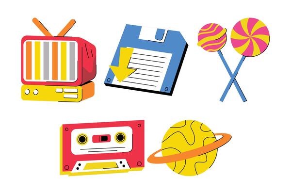 Playful illustration showcasing retro tech and whimsical elements