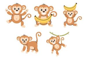 Adorable Monkey Cartoon Characters Performing Various Activities and Poses vector