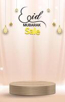eid sale discount portait template banner with blank space 3d podium for social media feed product sale with abstract gradient pink background design vector
