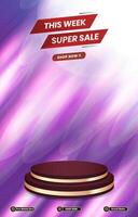 super sale discount portait template banner with blank space 3d podium for social media post product sale with abstract gradient purple background design vector