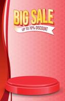 big sale discount portait template banner with blank space 3d podium for product sale with abstract gradient red background vector
