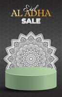 eid al adha sale discount portait template banner with blank space 3d podium for media social feed product sale with abstract gradient black background vector