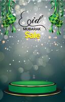 eid sale discount portait template banner with blank space 3d podium for social media feed product sale with abstract gradient green background vector