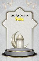 eid al adha sale discount portait template banner with blank space 3d podium for social media feed product sale with abstract gradient grey background vector
