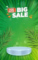 big sale discount portait template banner with blank space 3d podium for social media feed product sale with abstract gradient green and yellow background vector