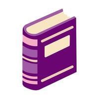 A purple book with a white background. The book is open to a page with the word book on it vector