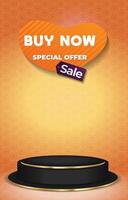 special offer sale discount portait template banner with blank space 3d podium for product sale with abstract gradient orange background vector