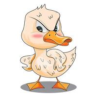 Outline colourful style depiction of a disgruntled duck gazing downward, isolated on white vector