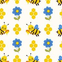 Honey Bee Honeycomb Flower Seamless Pattern vector