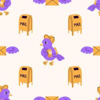 Homing Pigeon with Package Seamless Pattern vector