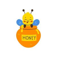 Whimsical Bee sitting in Honey Pot vector