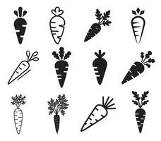 Carrot Illustrations with Green Tops, Roots, and Simple Designs vector