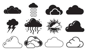 Cloud and Weather Designs with Rain, Lightning, and Sun Elements vector