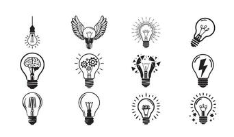 Creative Black and White Lightbulb Illustrations with Unique Concepts vector