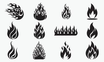 Flame Silhouette Bundle, Flame Icon Set. vector