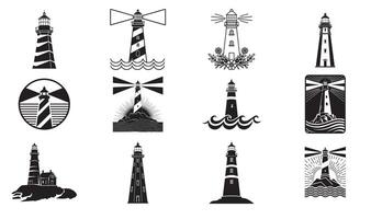 Lighthouse Silhouette bundle, Lighthouse icon Set. vector