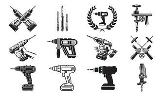 Drill and Tool Designs with Power Tools, Drills, and Accessories vector