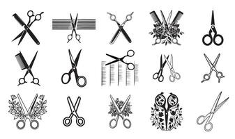 Scissors Designs with Various Styles, Handles, and Cutting Elements vector