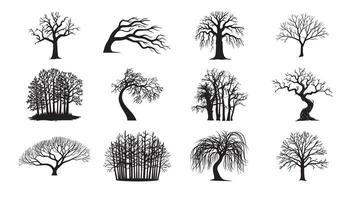 Artistic Tree Designs with Unique Branching and Silhouettes vector