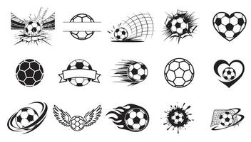 Soccer Ball Designs with Motion, Netting, and Heart Elements vector