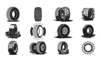 Set of Dynamic Black and White Tire Illustrations vector