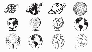 Earth and Planet Designs with Globes, Hands, and Space Elements vector
