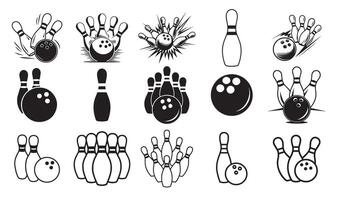 Bowling Pin and Ball Designs with Action, Strikes, and Motion Effects vector