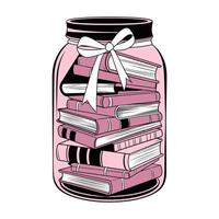Stack of Books Inside a Jar with Ribbon Illustration vector
