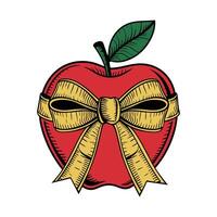 Red Apple with Golden Bow Vintage Illustration vector